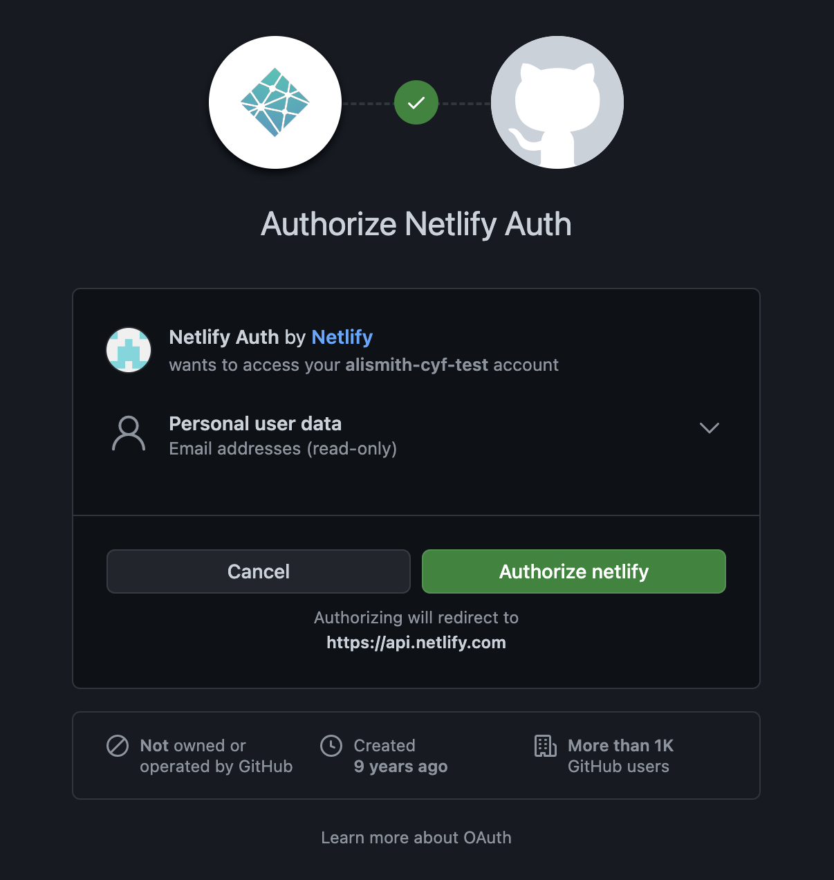 
          Granting GitHub account permissions to Netlify
        