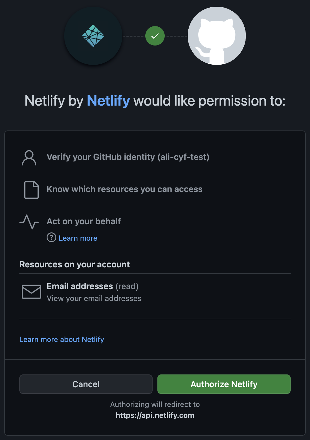 
          Granting further GitHub permissions to Netlify
        