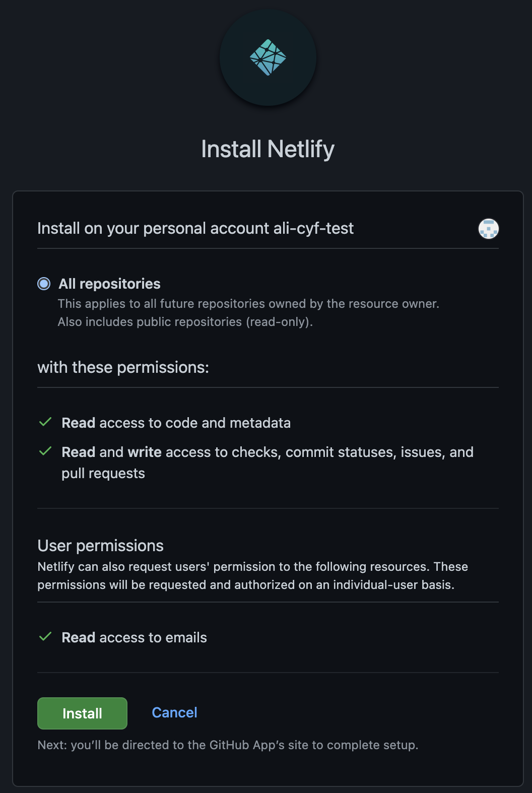 
          Installing Netlify into your GitHub account
        