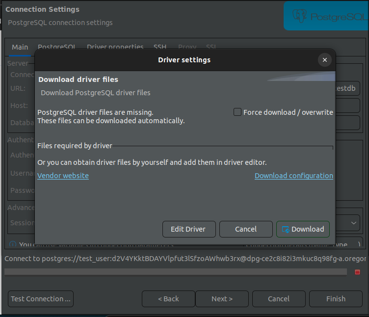 
          Downloading PostgreSQL drivers
        